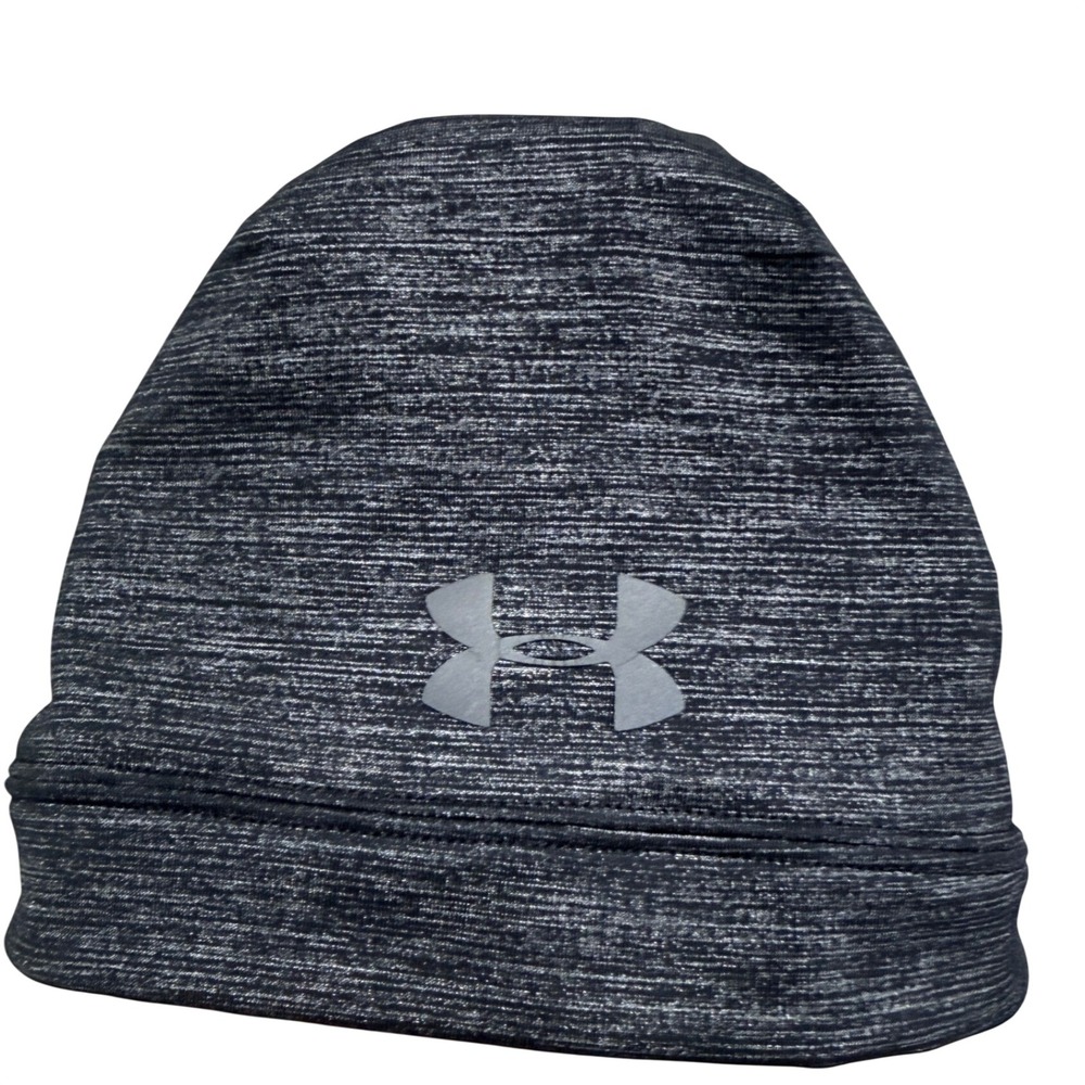 Under Armour Beanie Women OSFA Black Grey Space Dye Heathered Reflective Logo